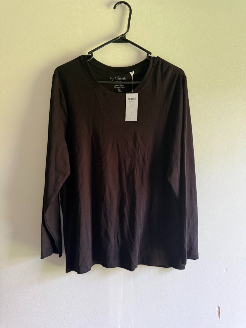 NWT by Chico's Helena Basic Long Sleeve Knit Top Black Size 3 XL